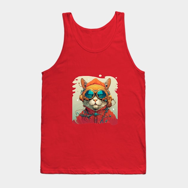 Cyber Cat from the Future Tank Top by enyeniarts